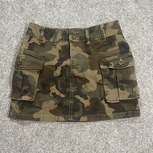 Micro Mini Skirt Camo Cargo Womens Sz Small Green Graphic Elleven Y2K  Military